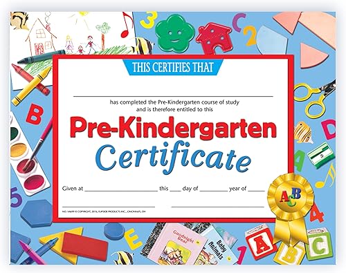 Hayes Certificado de pre-kindergarten, 11 x 8-12 pulgadas, papel, paquete de 30