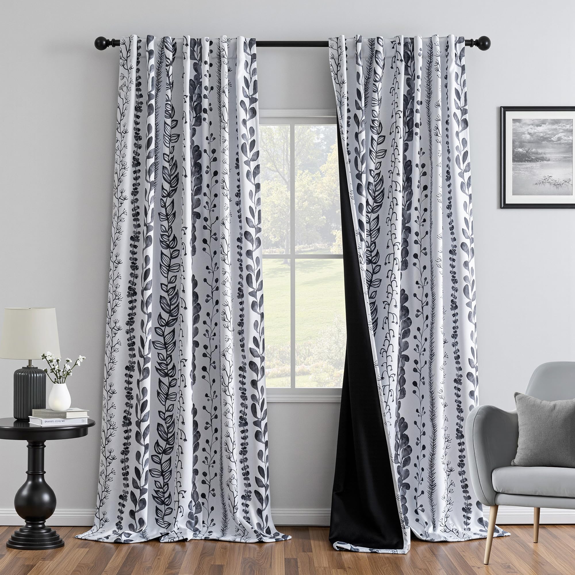 MEETSKY Boho Blackout Leaves Patterned Curtains 84 Inch Long 2 Panels Set