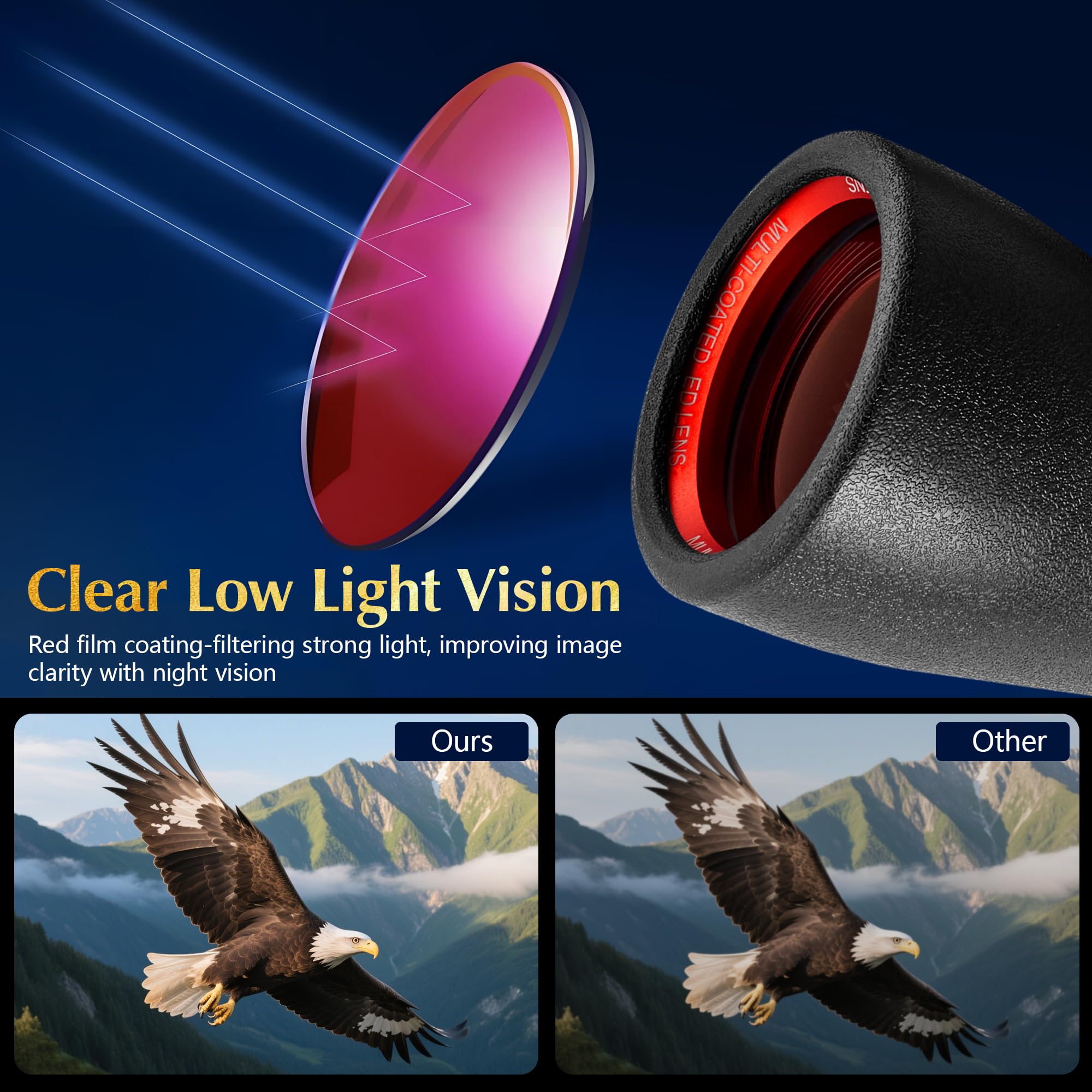 Jumelles 20 x 50 pour adultes haute puissance – Vision nocturne ED BAK4 lentille prisme avec vision claire en faible luminosité – Jumelles légères et faciles à mettre au point pour observer les