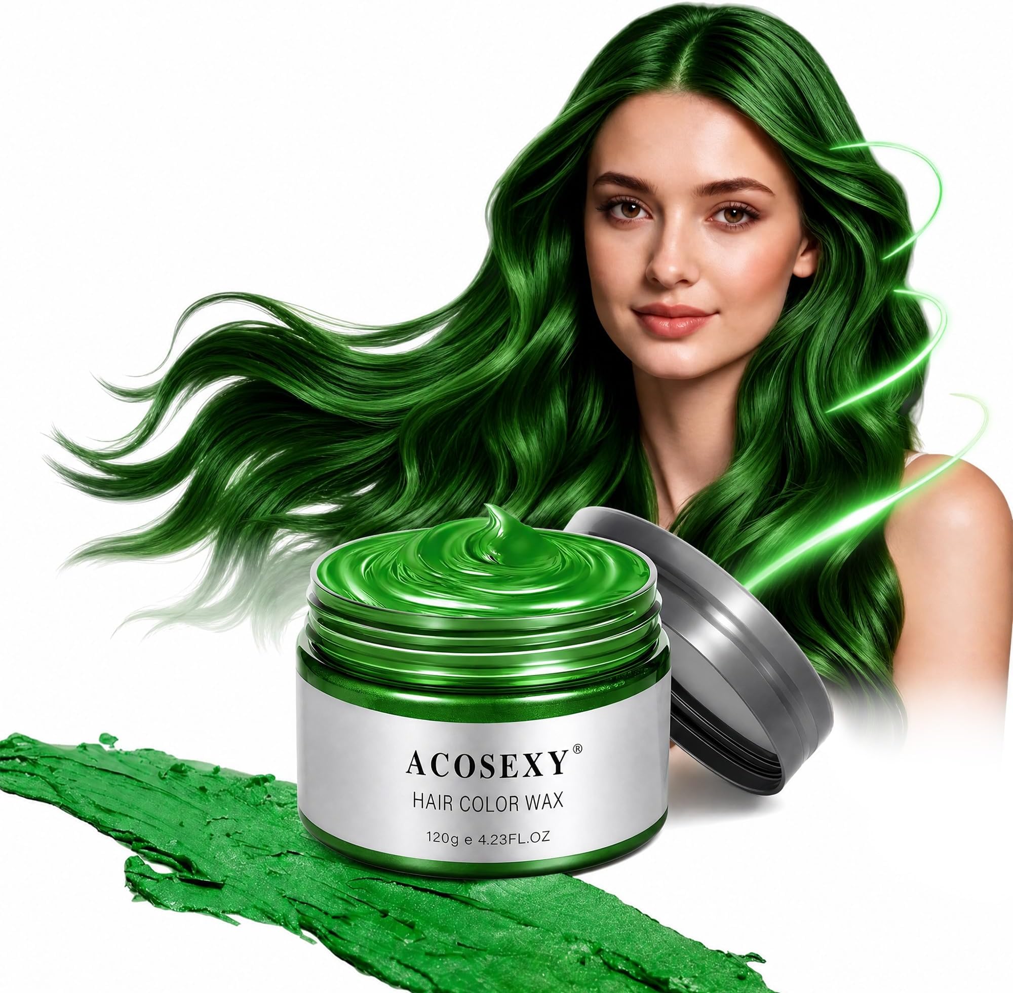 Acosexy Green Wax Hair Color, Natural Hair Strong Style Gel Cream Hair Dye, Instant Hairstyle Mud Cream for Party, Cosplay, Masquerade etc.