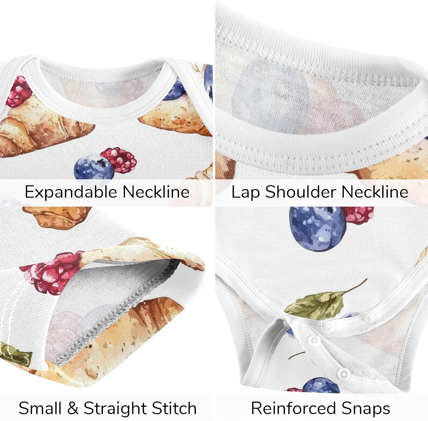 vvfelixl Baby Clothes Berry Croissant Baby Bodysuits Set Unisex Short Sleeve Babys Pants Sets 0-3M