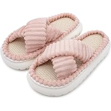 ISZPLUSH Corduroy Slippers for Women Cloud Comfort Memory Foam House Shoes with Arch Support, Non-Slip EVA Sole Indoor Outdoor Pillow Slippers for Bedroom, Hospital, Nursing