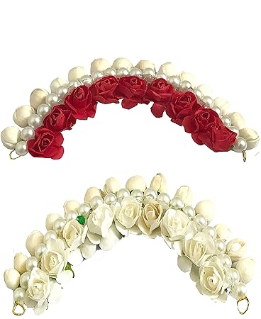 GadinFashion? Stylish Wedding Hair Bun Gajra Hair for Women in Red & White Hair Juda Bun Hair Bun Styling Accessories