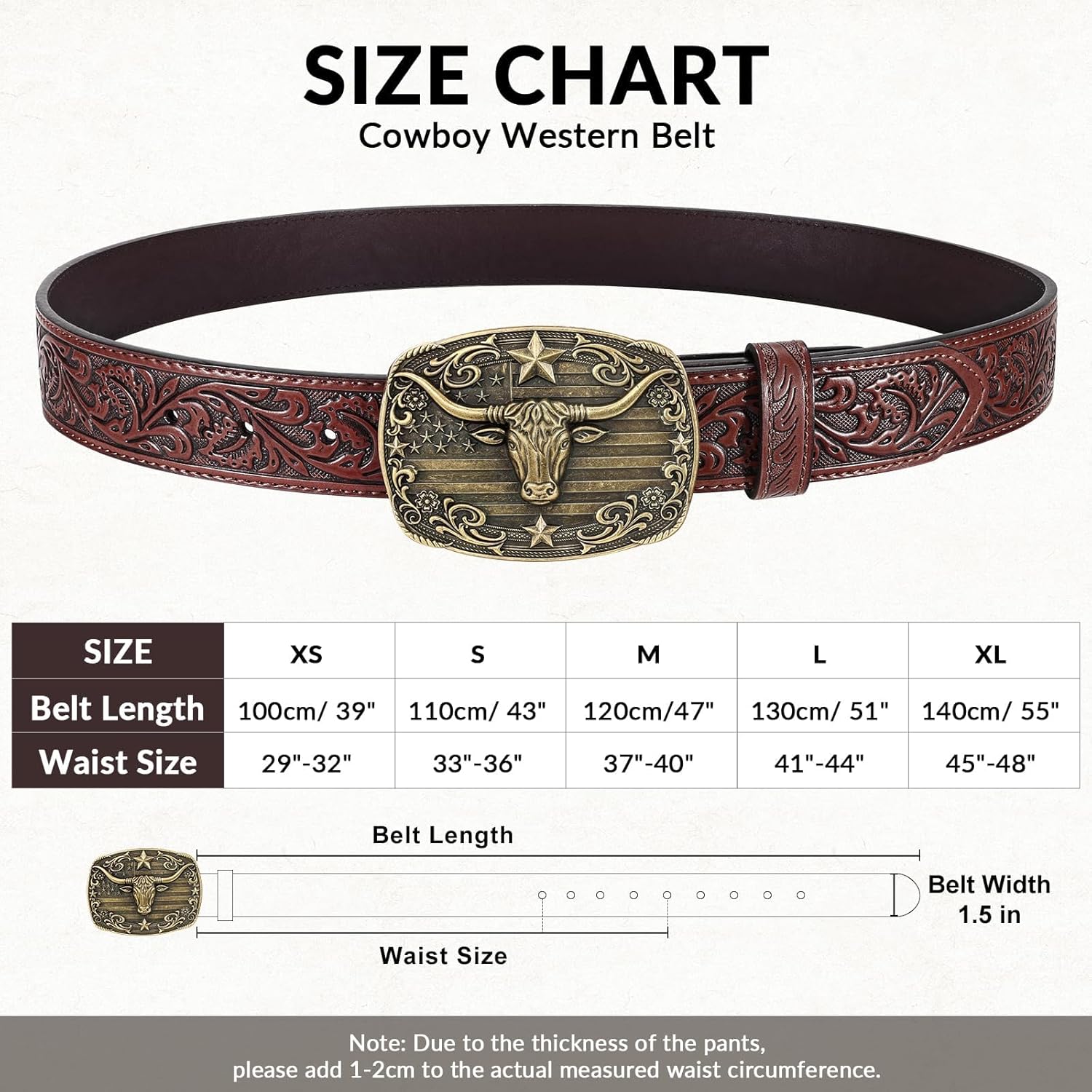 Cowboy Western Belts for Men Women, Mens Western Cowboy Belt Embossed Belt Bull Buckle for Jeans Gifts Christmas - Image 6