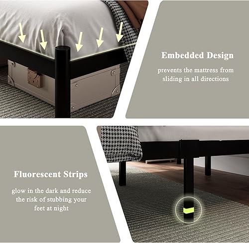 Miniatura 6 de Feonase - Estructura de cama completa en negro, estructura de cama de metal resistente con 13 láminas de acero endurecido, almacenamiento de 12