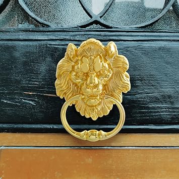MOLIGOU Lion Head Door Knocker, 6 Inch Decorative Front Door Knocker, Antique Lion Door Ring Pull Handle (Gold)