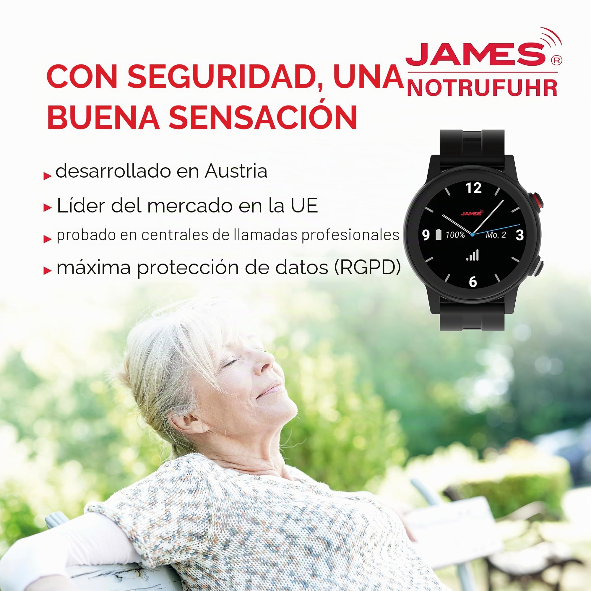 James R9 - Reloj de Emergencia y Seguridad para Personas Mayores, detección de caídas, botón de Llamada de Emergencia y Seguimiento GPS, podómetro, Monitor de frecuencia cardíaca, aplicación Familiar