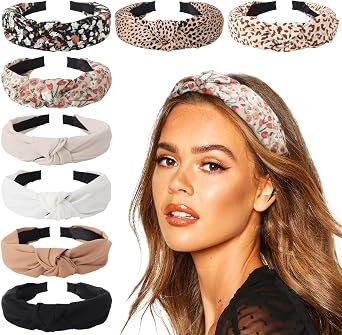 DRESHOW 8 Pack Knotted Headbands for Women Wide Turban Headband Yoga Exercise Ribbing Hair Hoop Hair Bands Accessories