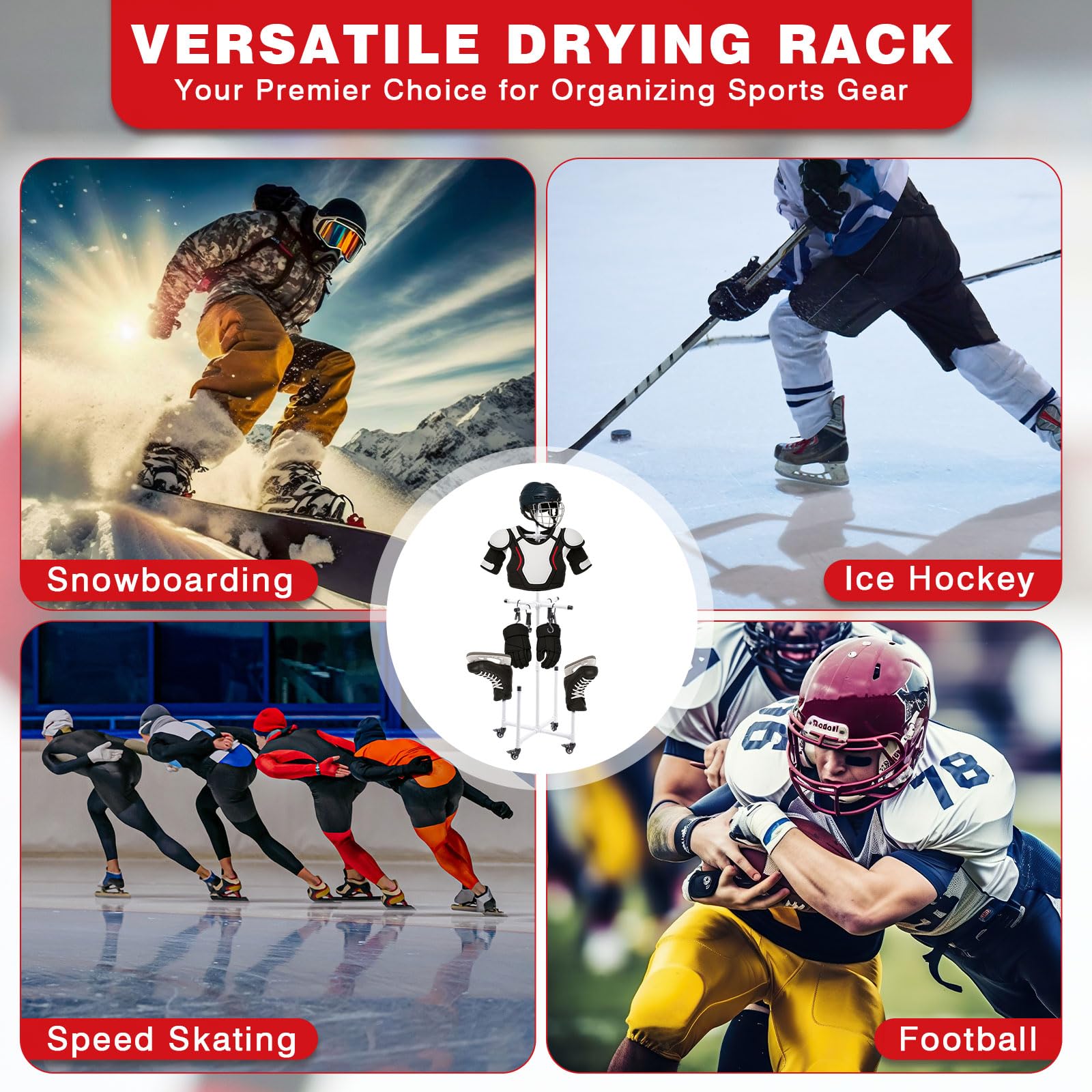 AceOrbit Hockey Drying Rack Ice Hockey Gear Drying Stands Tactical Work Equipment Stands Metal Sports Gear Dry Rack Storage for Storing Sports Equipment