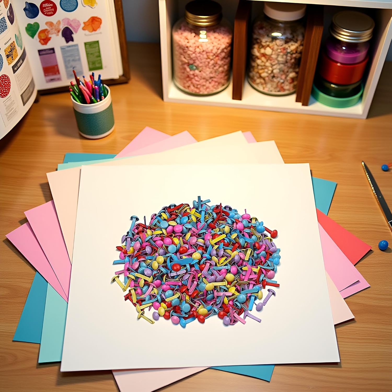 200Pcs Mini Brads, Multicolor Mix Metal Round Brads for Paper Craft Stamping Scrapbooking DIY Tool Art Craft Supplies