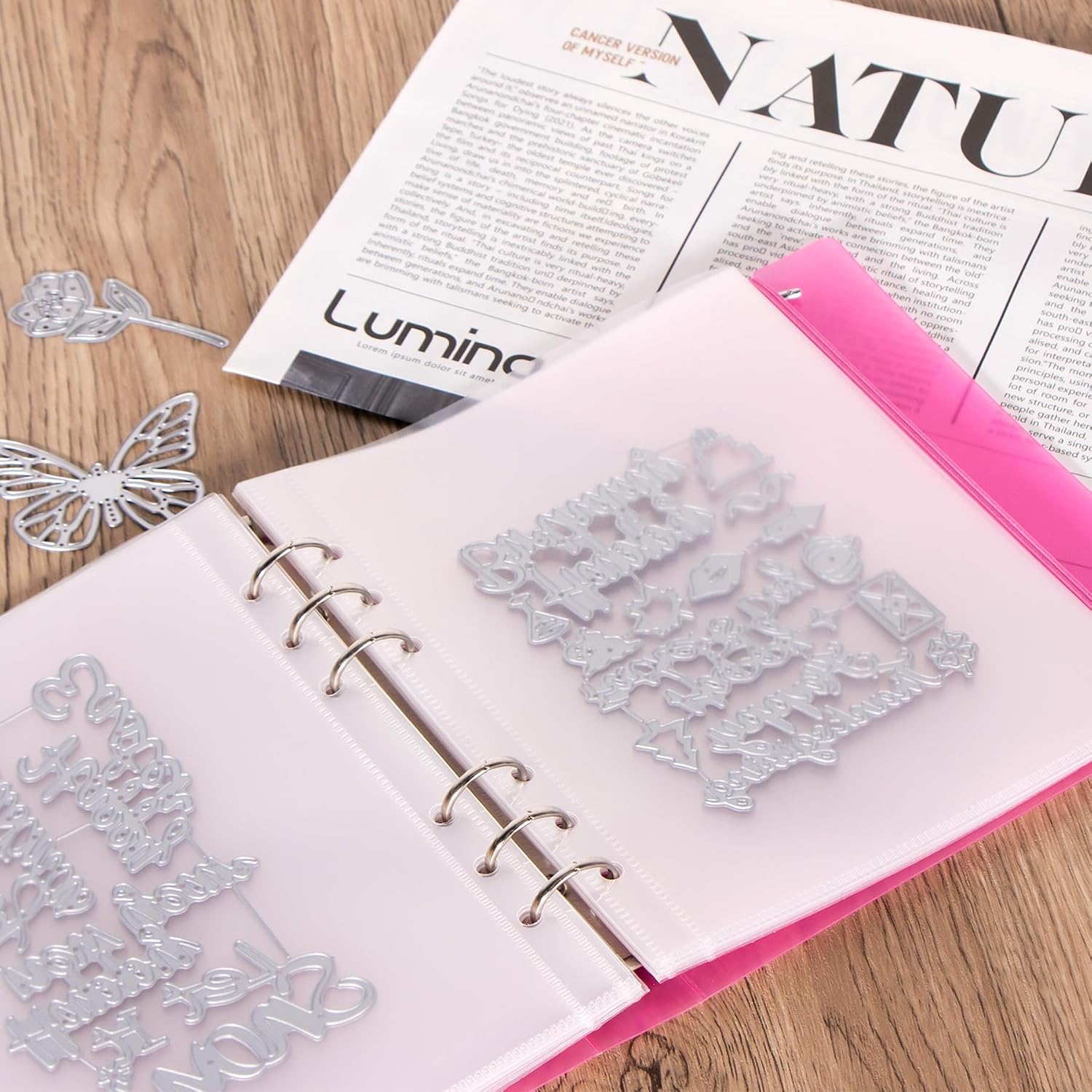 UNIMEIX Binder Cover with 12 Replacement Pages for Die Storage Storage Stamp and Die Storage Die Cut Storage Supplies (Pink)