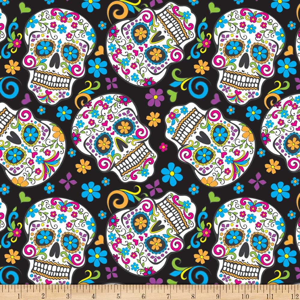 Amazon.com: David Textiles Folkloric Skulls Black Fabric Fabric by the Yard