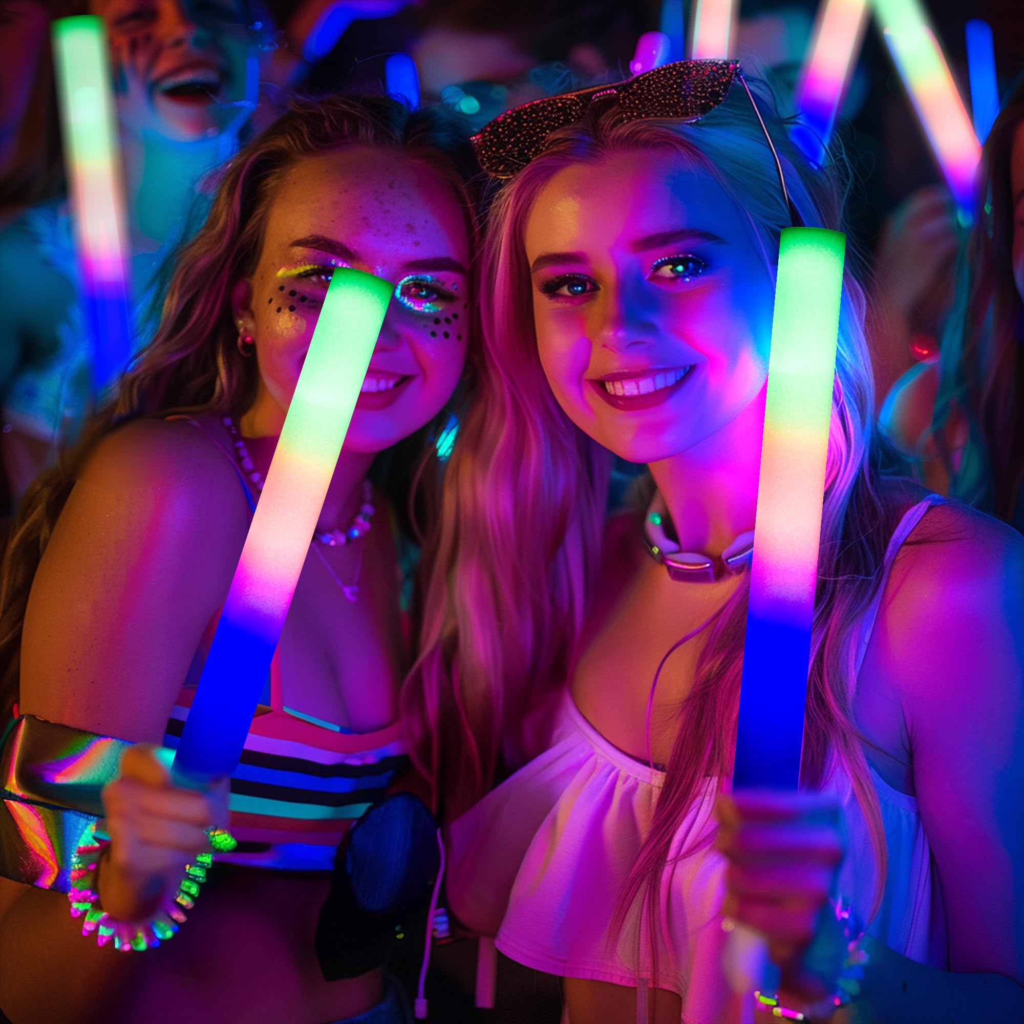 pelreame 204 Pcs LED Foam Glow Sticks Bulk,Foam Light Up Sticks 3 Modes of Color Flashing,Glow in The Dark Party Supplies for Birthday,Halloween Christmas,New Year,Wedding,Raves,Concert,Carnival