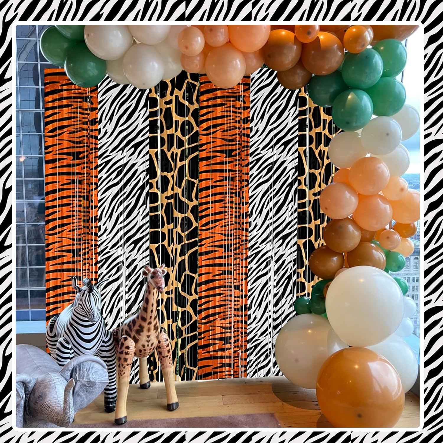 Safari Animal Party Decorations, 4 Pcs Party Animals Birthday Backdrops Tinsel Foil Curtain Streamers for Wild Jungle Animals Baby Shower Birthday Supplies