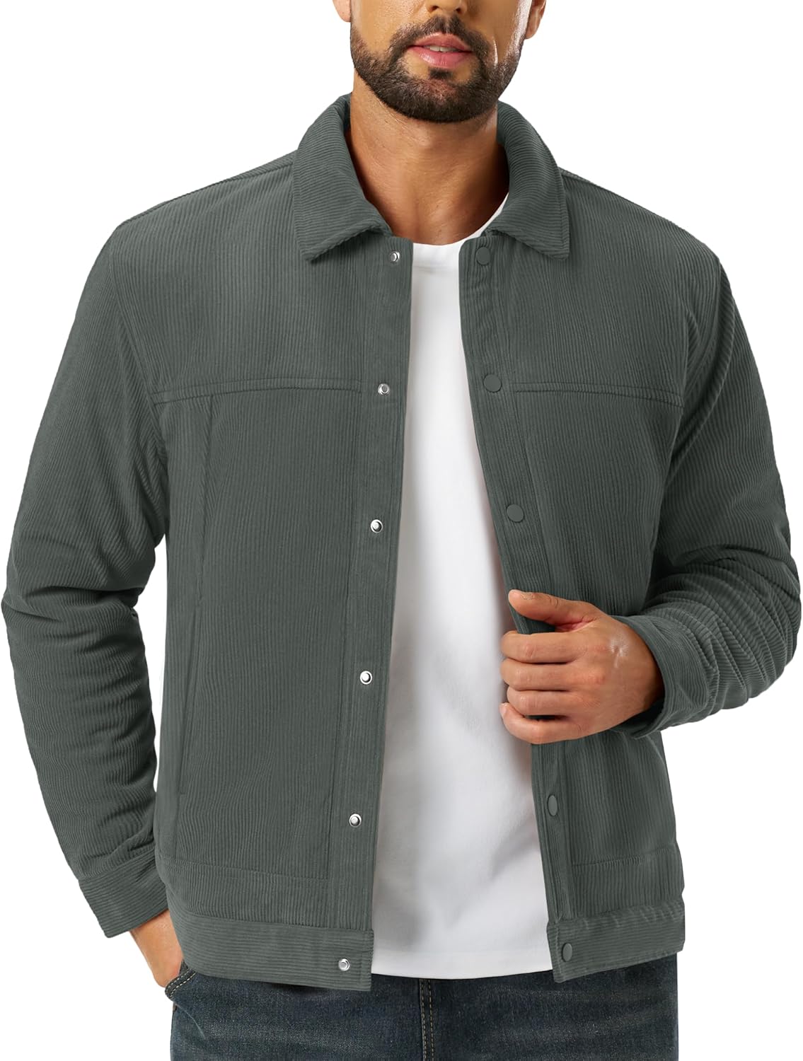 TACVASEN Men's Winter Jacket Corduroy Warm Fleece Sherpa Lined Jacket Casual Lapel Work Trucker Coat with Multi Pockets