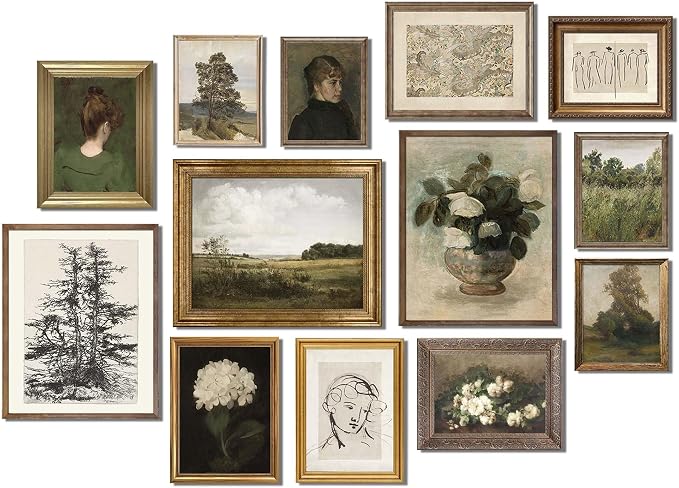 uniro Vintage Wall Art Decor Prints, French Country Farmhouse Wall Decor - Set of 13|Unframed