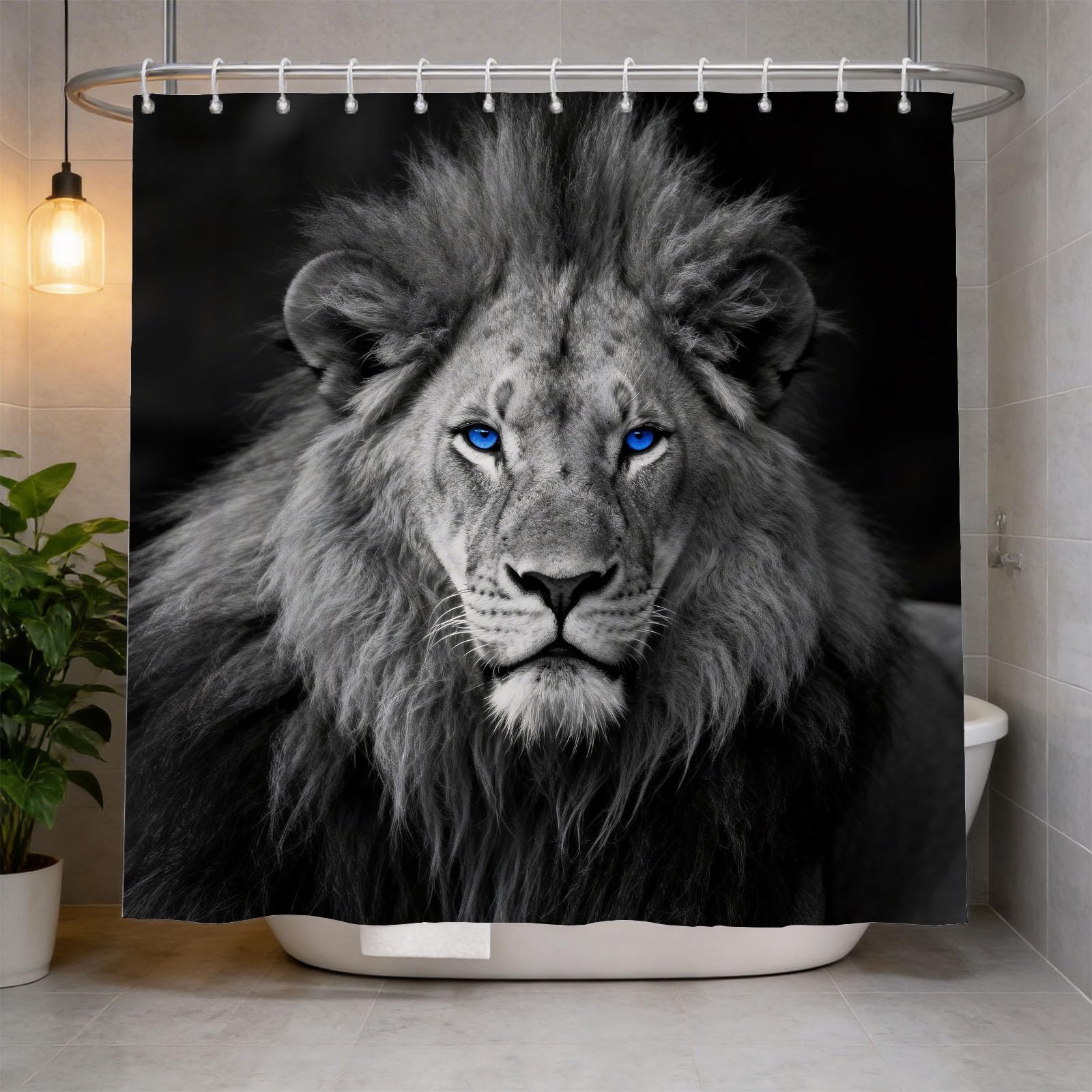 Hongduo 3D Lion Shower Curtain for Stalls Bathtubs Animal Bathroom Decor Shower Curtain Set Polyester Fabric Waterproof 180x180cm/71X71 Inch with Hooks