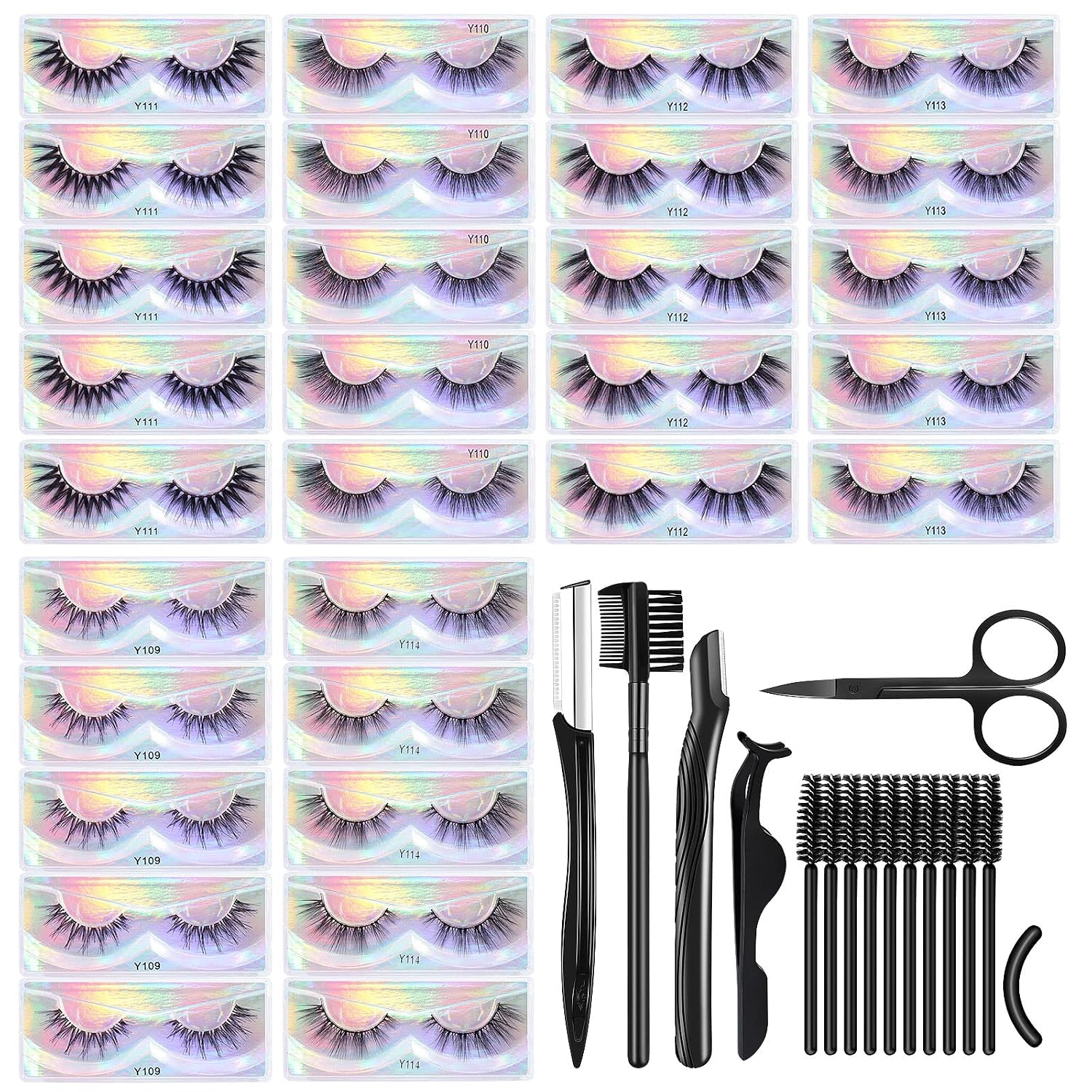 MAGEFY Lashes 30 Pairs 6 Styles Faux Mink Eyelashes, Fake Eyelashes Natural Look to Dramatic Volume False Lashes, 3D Lashes Pack with Eyebrow Grooming Kit
