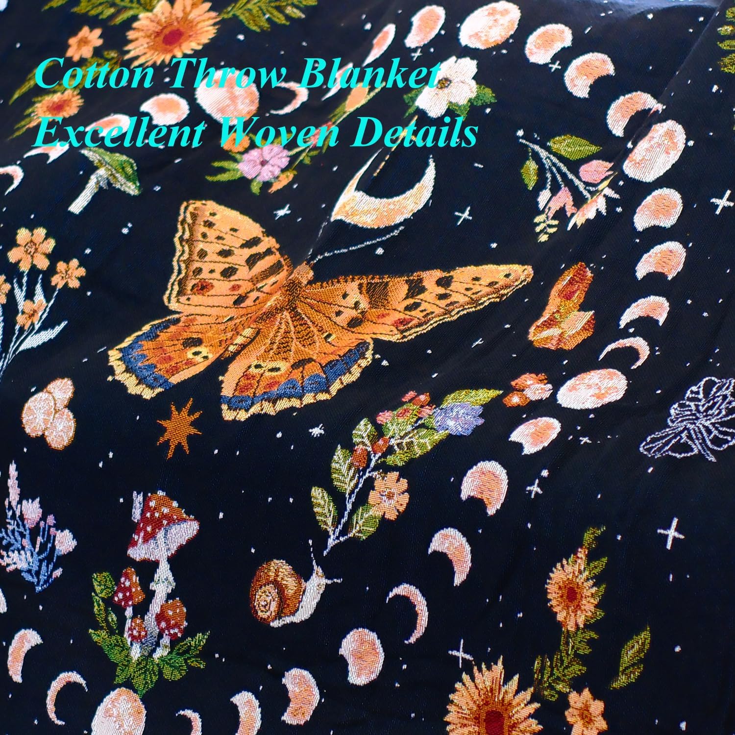 Moon Phase Butterfly Boho Woven Throw Blanket for Couch Bed Lounge Chair Hippie Room Decor Bedspread Boho Vintage Throws Blankets Outdoor Blanket Aesthetic Wall Hanging Celestial Bedroom Decor 51”x59” - Image 9