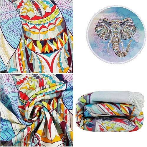Miniatura 5 de Violet Mist Toalla de playa redonda con mandala, manta de playa redonda de elefante, manta de playa de microfibra de gran tamaño, manta bohemia