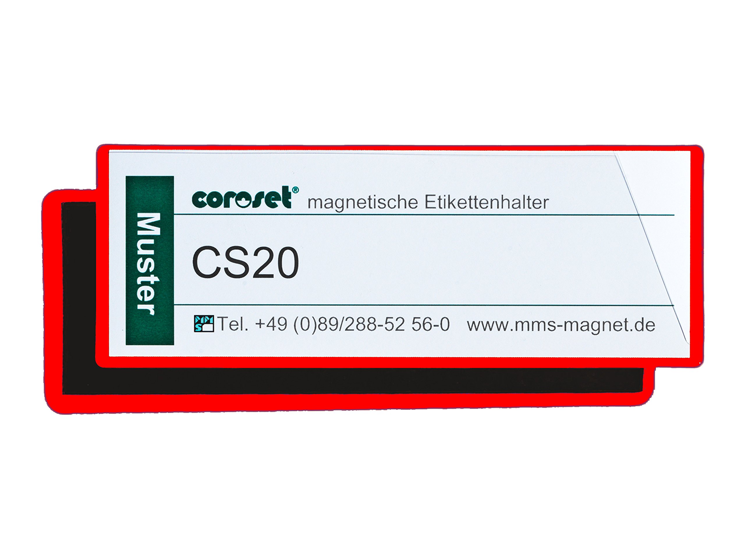 Magnetische Etikettenhalter/Etikettenträger/Etikettenhüllen/Einstecktaschen für Papieretiketten, rot (100 St., 97 x 30 mm)