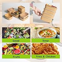 Vista 2 de Cuencos desechables de 25 onzas, 50 juegos de cuencos grandes de papel cuadrado de estraza, contenedor de alimentos desechable para preparación