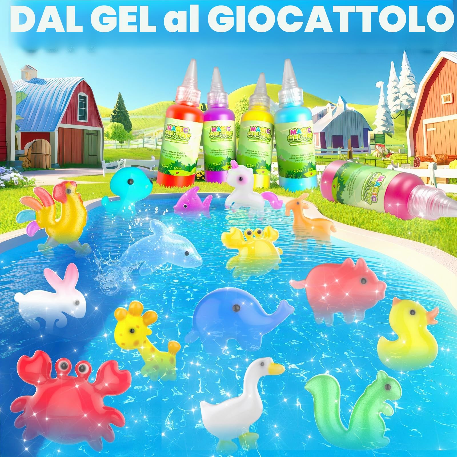 Hot Bee Set di 20 colori Magic Water Elf, 3D Aqua Gelz Set, tema Fattoria Gel Creature per bambini, set di ricarica Aqua Gelz, set di ricarica fai da te, giocattolo regalo per ragazze 5, 6, 7, 8 anni