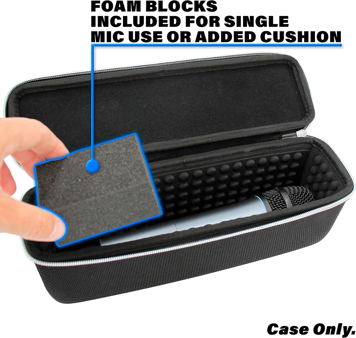 CASEMATIX Wireless Microphone Case Compatible with Two Wireless Mic System Microphones Up To 10.75" by Sennheiser, Shure and More - Sleek Mic Case For Travel with Zipper for Singing or Karaoke