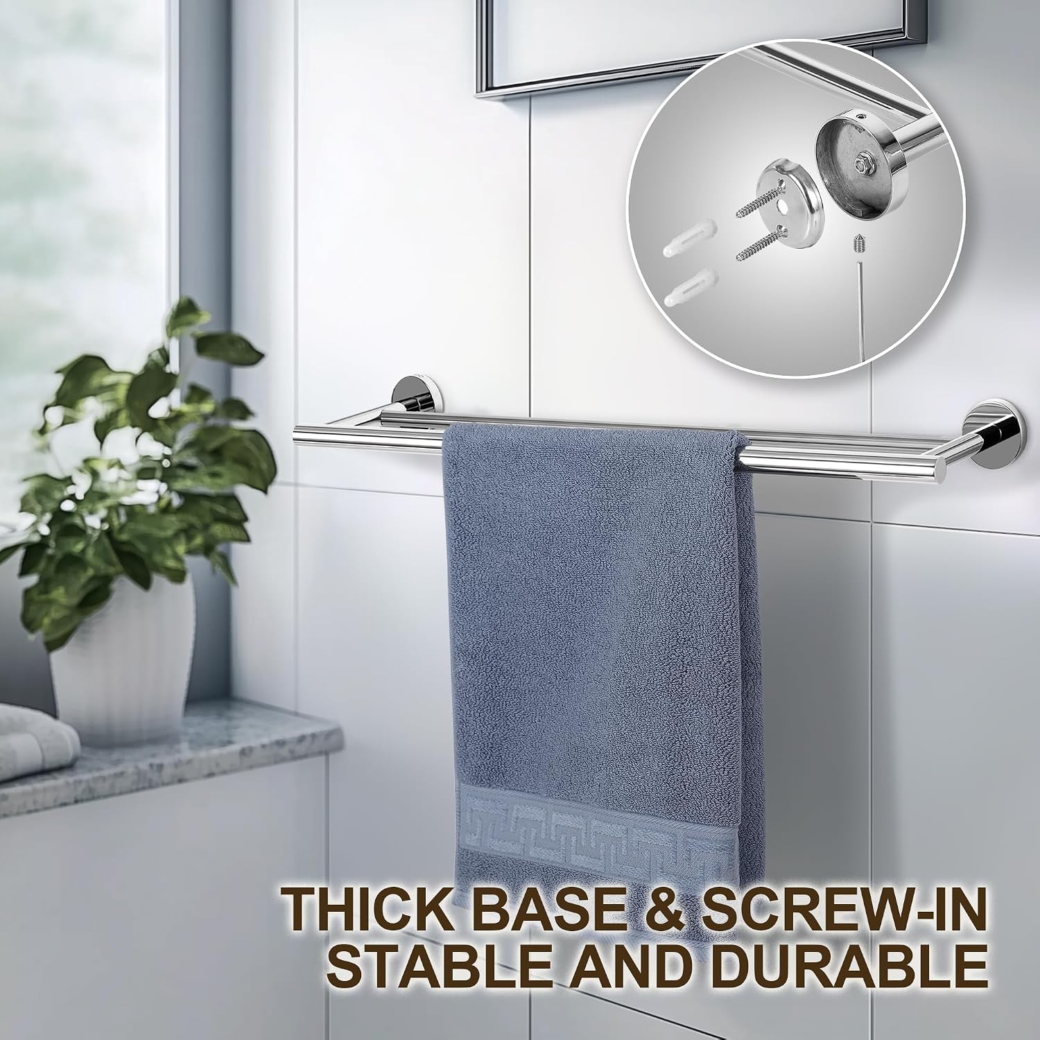 SEIDO Double Towel Bar for Bathroom Wall 18”L, 304 Stainless Steel Bathroom Towel Bar, 2-Bar Design Bathroom Towel Rack, Polished Chrome, 18 inch