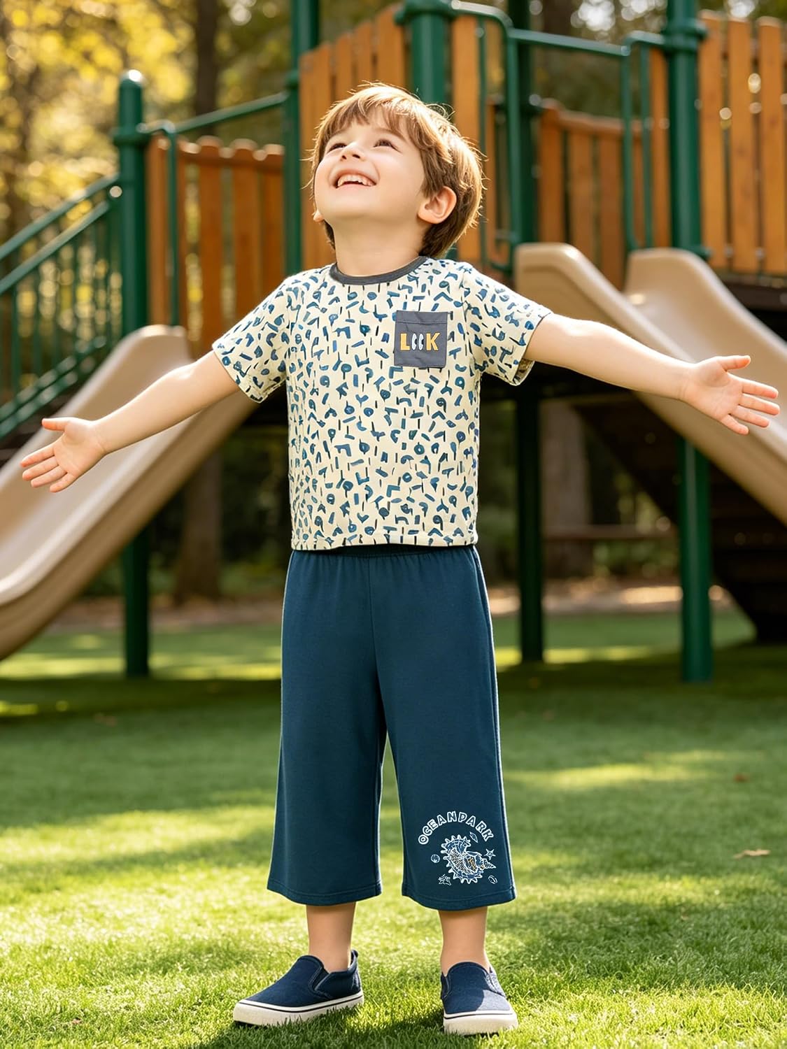 LUCKYLI Toddler Boy's Clothing Sets Kids 2 Piece Summer Outfits Short Sleeve T-Shirt and Short Boys Clothes 3-8 Years