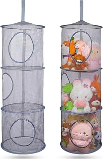 Basumee Stuffed Animals Net or Hammock 2 Pcs Stuffed Animals Storage Toy Net Hammock for Plushies Storage Organizer Mesh Kids Girls Room Decor, Gray, 3 Tiers
