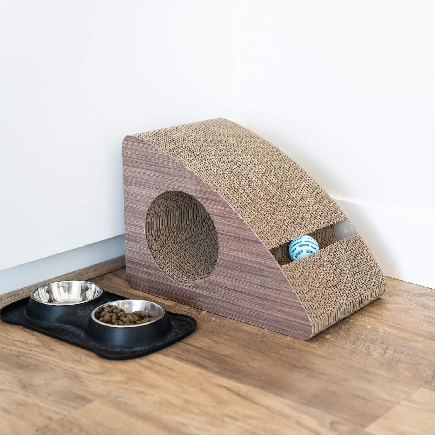 Meowtopia Cat Scratcher - Unique Ramp & Lounge for Feline Scratching & Playing - Heavy-Duty Mini Play Tower with Tunnel, Catnip, & Toy Ball - Space-Saving Kitty Scratcher - 16" x 10" x 9" : Pet Supplies