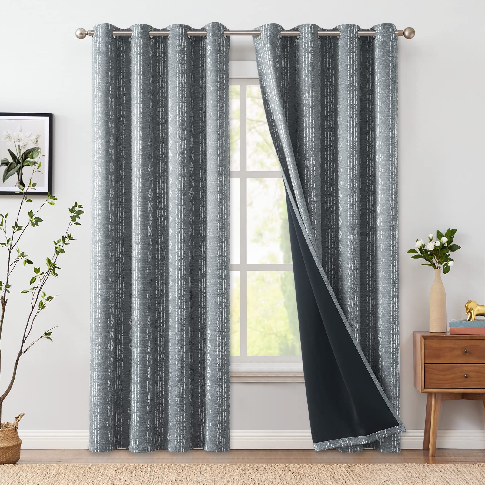 Photo 1 of *BROWN* jinchan 95% Blackout Boho Curtains 84 Inches Long for Bedroom White on Grey Geometric Printed Grommet Top Room Darkening Thermal Insulated Window Drapes 2 Panels