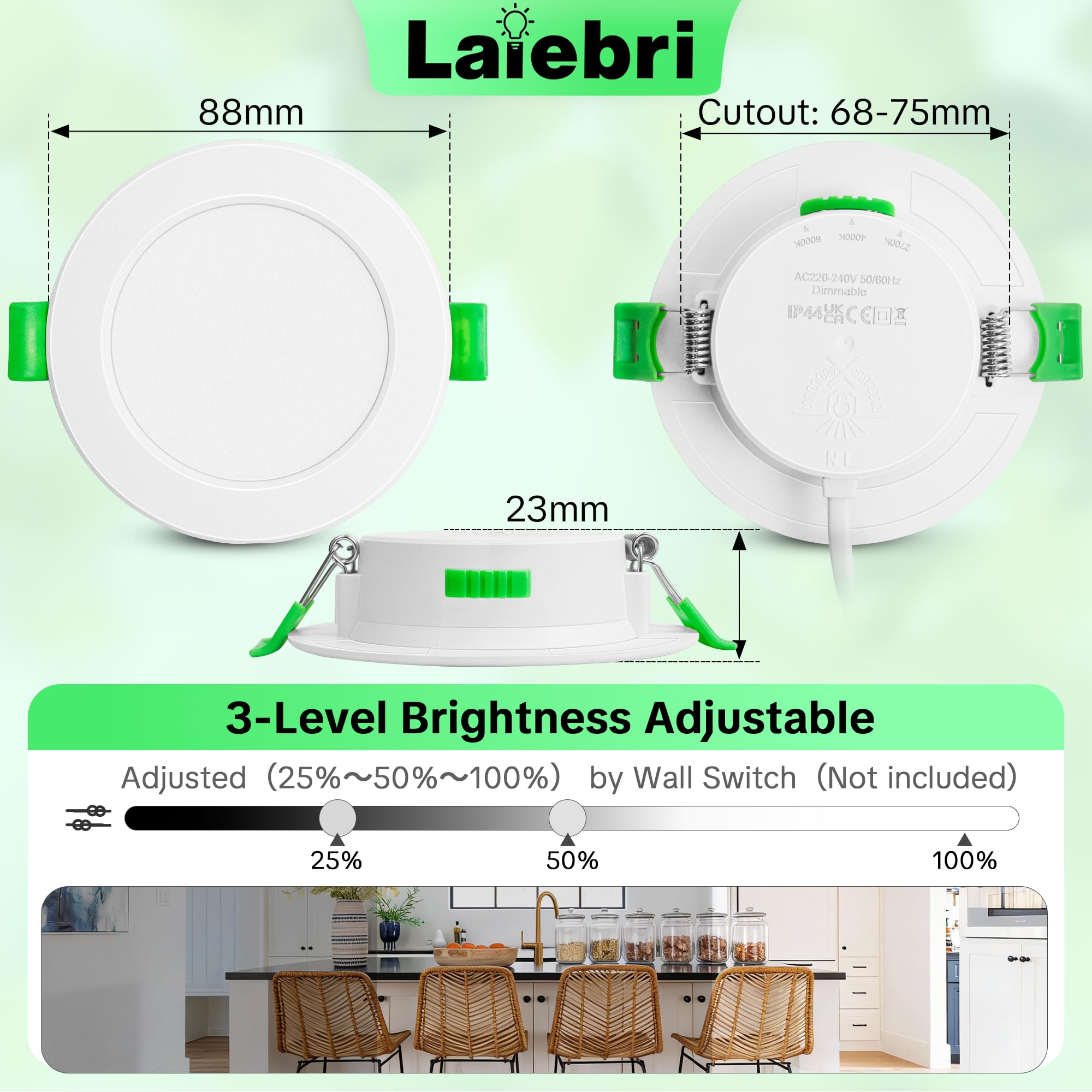 Juego de 10 focos LED empotrables blancos de 230 V - Focos de techo extra planos IP44 - Ø 75-90 mm, 6W, 600lm, 2700 K/4000 K/6000 K - Iluminación LED para baño, salón y cocina CAW