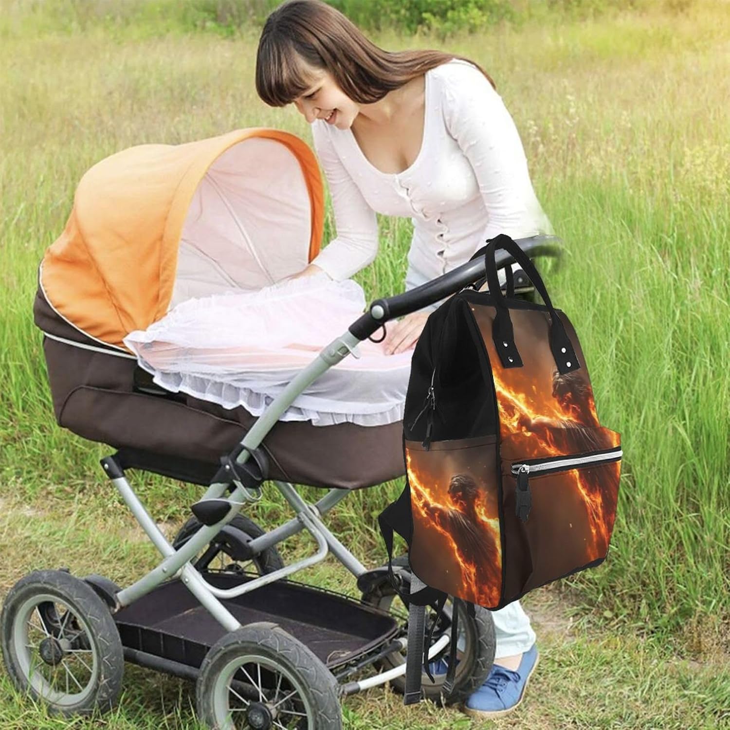 Cool Fire Man Print Diaper Bag Backpack Large Capacity Diaper Backpack Baby Changing Bags