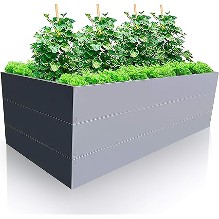 GARTENDEK Hochbeet aus verzinktem Metall für Garten 200x100x63 cm sehr Stabil - Premiumqualität Stahl, Grau, Rechteckig. Blumenhochbeet Gartenbeet für Kräuter und Gemüse, Langlebig