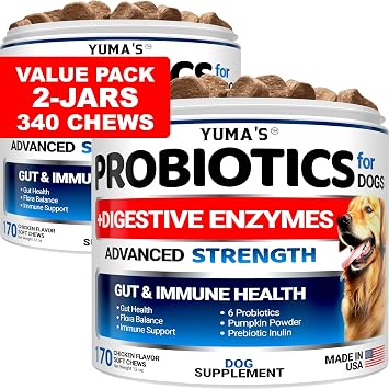 YUMAS 2 Pack Probiotics for Dogs and Digestive Enzymes - Dog Probiotics Chews - Dog Probiotic - Anti Diarrhea, Upset Stomach & Gas Relief, Constipation, Canine Prebiotic - Pet Fiber Supplement