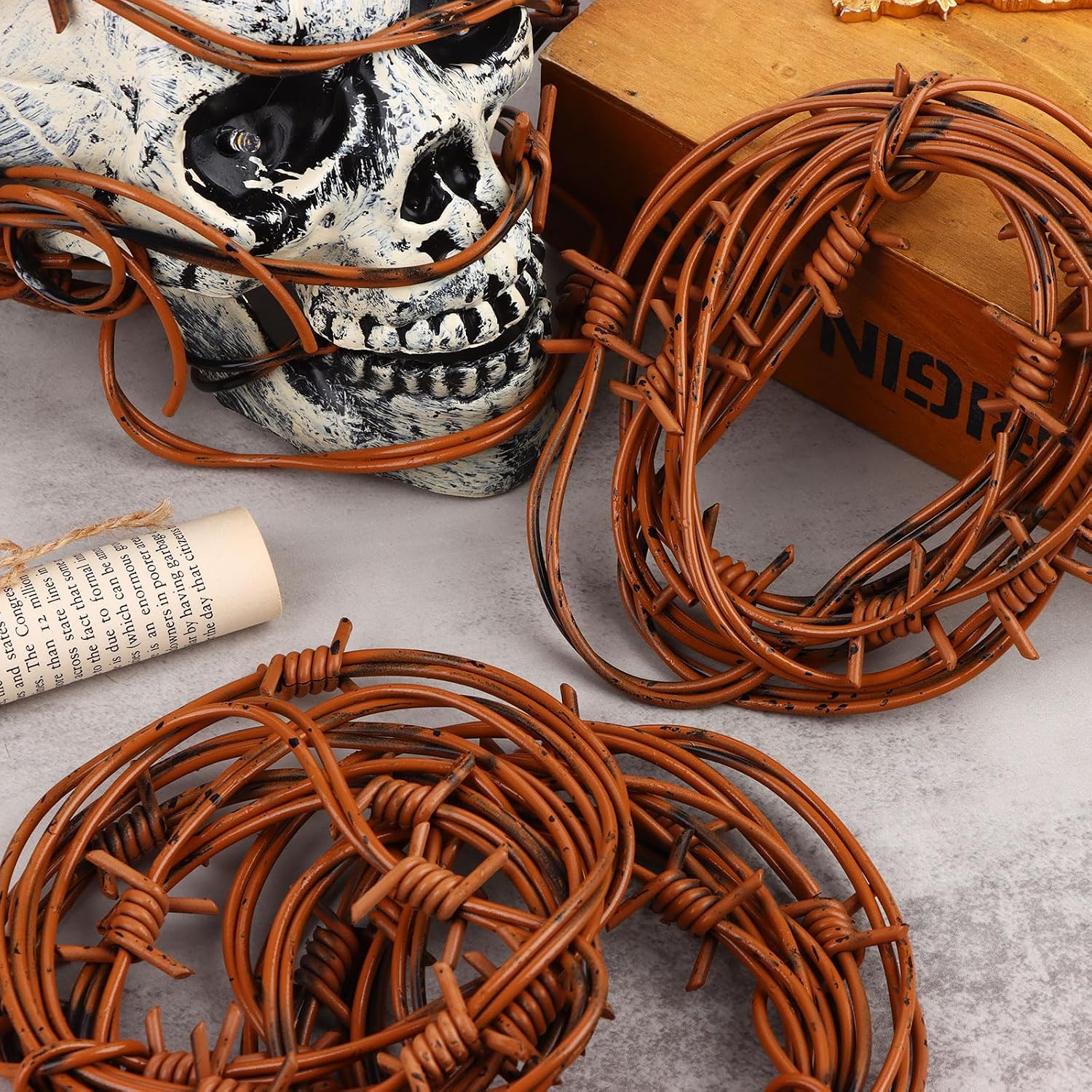 49 Foot Fake Rusted Barbed Wire Decoration 6 Pcs Halloween Plastic Barb Wire Decoration Prop Rust Red Western Decor Rusty Western Party Decorations Cowboy Decor for Cowboy Western Party Decor