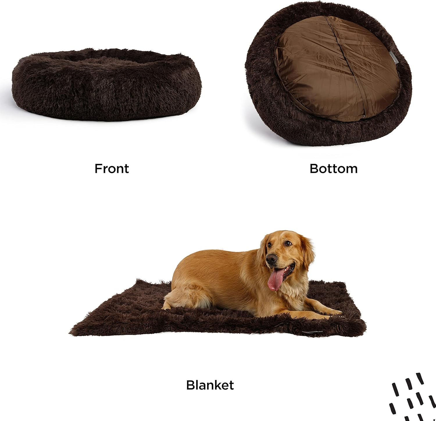 review Best Friends by Sheri Bundle Set The Original Calming Shag Donut Cuddler Cat and Dog Bed + Pet Throw Blanket Dark Chocolate Large 36