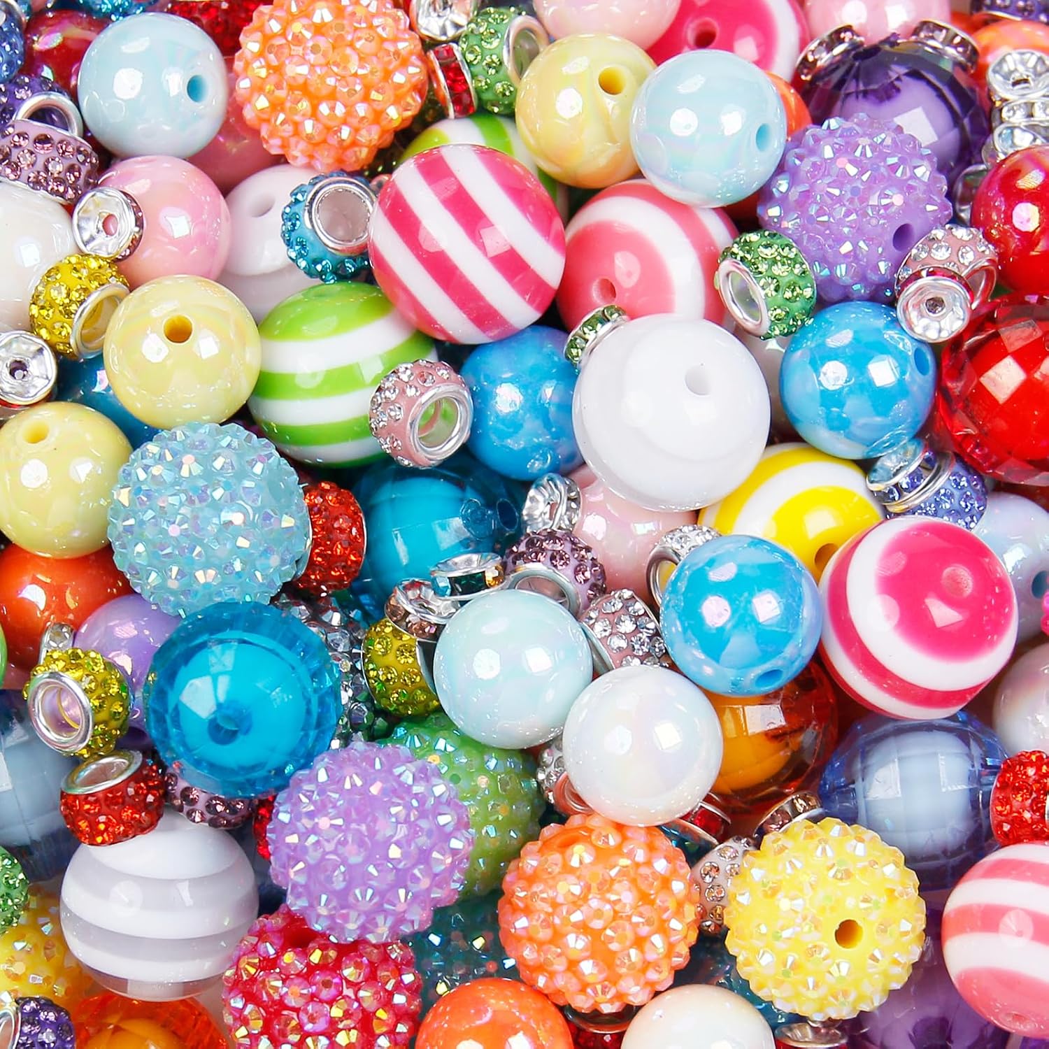 160 Pcs Beads for Pens Rhinestone Bubblegum Focal Beads Mixed Crystal Acrylic Round Chunky Beads Sparkly Craft Large Balls Beads for Pen Beadable Keychain Bracelet Necklace DIY Jewelry Making Supplies