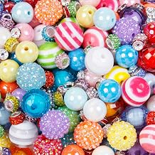 160 Pcs Beads for Pens Rhinestone Bubblegum Focal Beads Mixed Crystal Acrylic Round Chunky Beads Sparkly Craft Large Balls Beads for Pen Beadable Keychain Bracelet Necklace DIY Jewelry Making Supplies