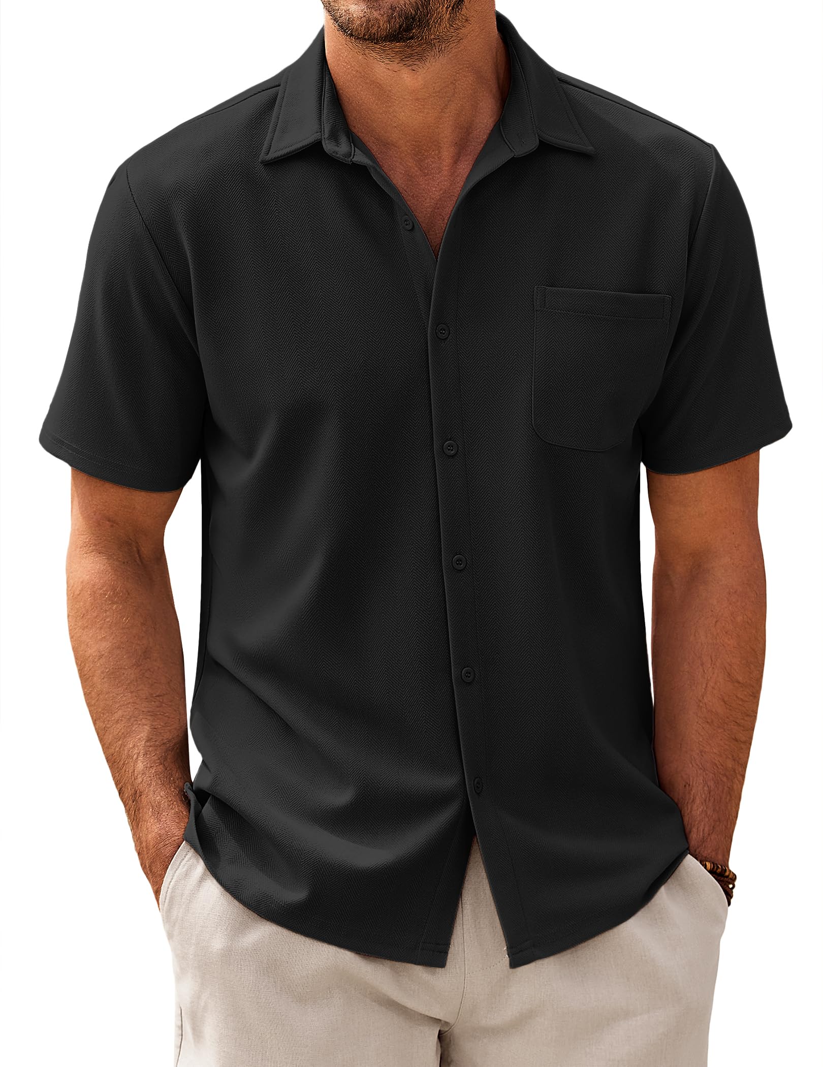 Chemise texturée à manches courtes COOFANDY contre la chaleur en L