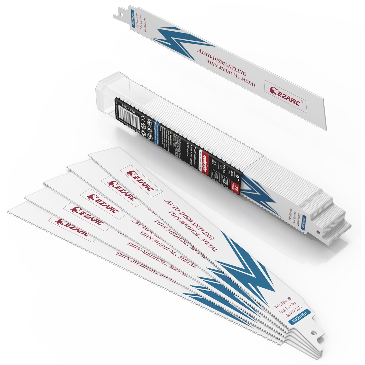 EZARC 25 Pack 9 inch 14+18 TPI Reciprocating Saw Blades for Auto Dismantling Steel Demon Bi-Metal for 1/16-5/16 Medium Metal R910DM