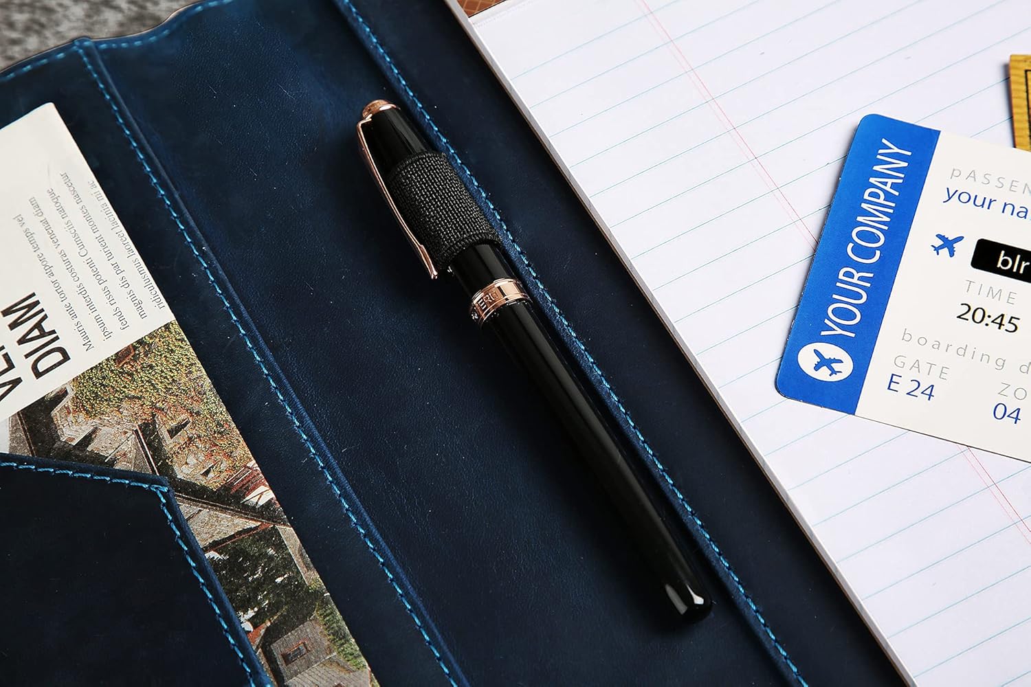 Personalized Leather Portfolio for Men, Engraved Leather Clipboard Portfolio Binder, Custom Resume Padfolio for Women, Christmas Gift for His/Her (Notepad, Blue-Custom)
