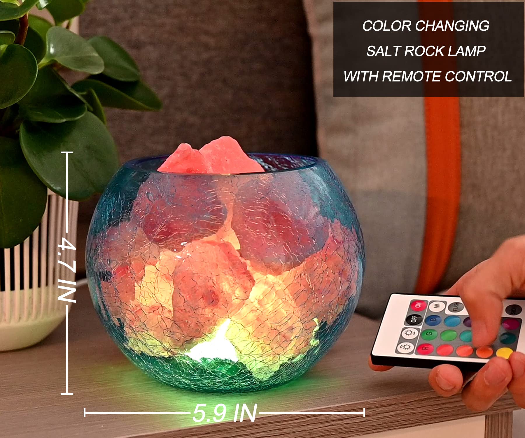 Lampe USB en sel de l'Himalaya avec télécommande, 16 couleurs d'éclairage et 4 modes de changement de couleur, utilisée comme cadeau de vacances, décoration d'intérieur, yoga, bureau