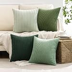 MIULEE Pack of 4 Green Corduroy Decorative Throw Pillow Covers 18x18 Inch Soft Boho Striped Pillow Covers Modern Farmhouse Home Decor for Sofa Living Room Couch Bed