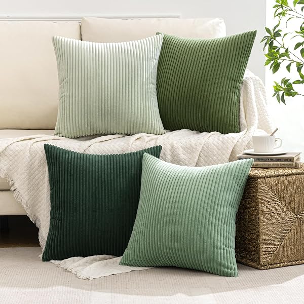 MIULEE Kissenbezug 40x40 4er Set Kordsamt Weiche Kissenhülle Dekorative Sofakissen Quadratische Dekokissen Zierkissenbezug Gestreifte Kissenbezüge für Wohnzimmer Forest Green Series - 3