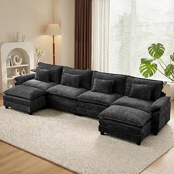 Oversized Modular Sectional Sofa Cloud Couch Black 398cm U Shaped