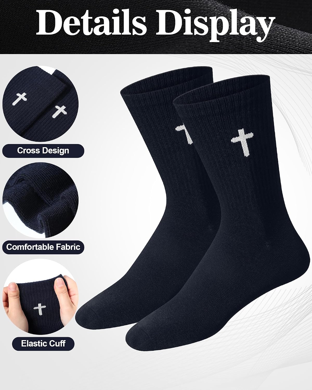 Shihanee 12 Pairs Cross Socks for Men Religious Christian Pastor Elastic Cross Church Crew Socks Christian Gifts for Adult