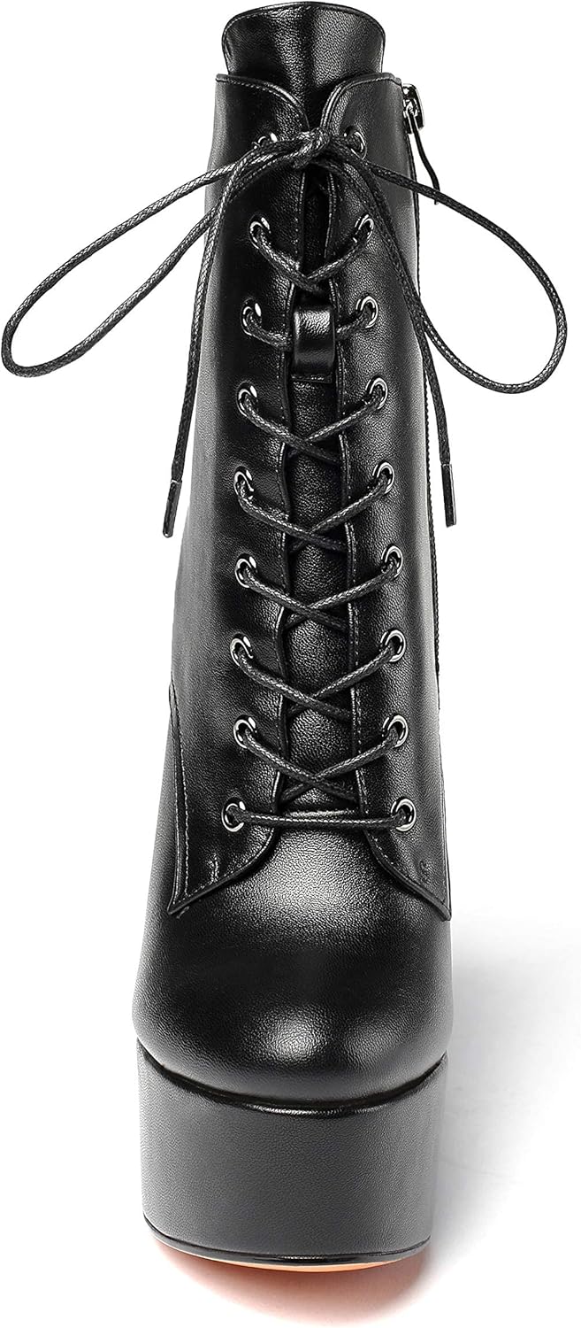 SAMMITOP Women's Round Toe Chunky Heel Boots Platform Lace Up Animal Print Ankle Boots